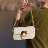 Embroidered Thread Chain Design Messenger Bag For Women Big Metal Buckle Shoulder Bag
