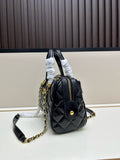 Black patent leather quilted Boston bag