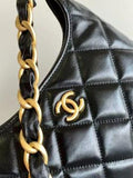 Shiny Crumpled Lambskin Quilted Medium CC Funky Town Hobo Black