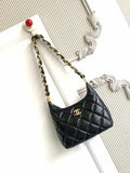 Shiny Crumpled Lambskin Quilted Medium CC Funky Town Hobo Black