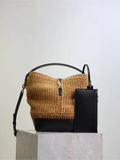 37 raffia woven cowhide bucket bag