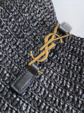 LE 37 woven raffia and vegetable-tanned leather bag