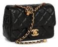 Pearl Crush Mini Square Flap Bag Black Lambskin Antique Gold Hardware