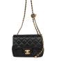 Pearl Crush Mini Square Flap Bag Black Lambskin Antique Gold Hardware