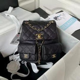 Shiny Caviar Quilted Small Duma PocketsDrawstring Backpack