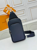 Dark blue leather men's chest bag