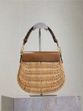 Voltaire Small Leather-Trimmed Straw Shoulder Bag