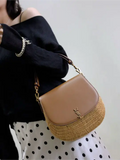 Voltaire Small Leather-Trimmed Straw Shoulder Bag