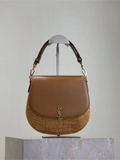 Voltaire Small Leather-Trimmed Straw Shoulder Bag