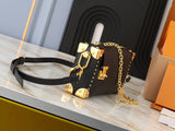 Black embossed leather handbag series with metal lock