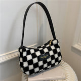 Niche Design Fashion Plush Plaid Underarm Bag For Women