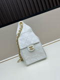 White quilted drawstring chain bag