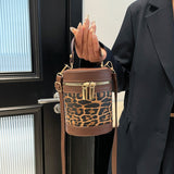 Leopard Print Contrast Color Bucket Bag For Women