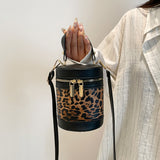 Leopard Print Contrast Color Bucket Bag For Women