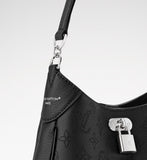 2026 All Around PM Tote Bag with Openwork Monogram Pattern, Pebble Gray Mahina Calfskin M28306