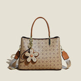 Printed Tote Bag With Flower Pendant New Temperament Shoulder Bag For Women Fashion Large-capacity Crossbody Bag